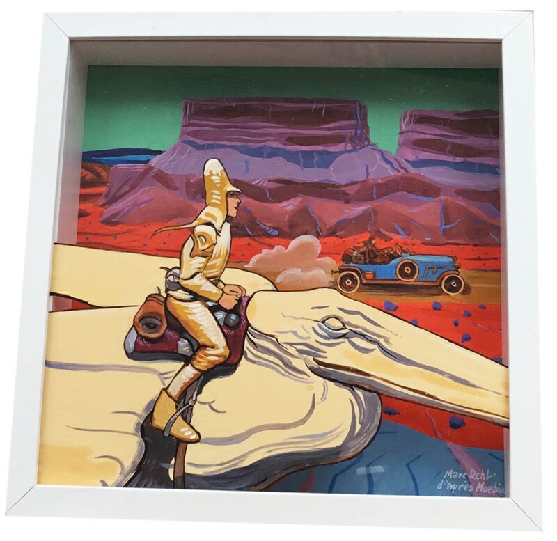 En vente - Marc Rouchairoles, Arzach, la voiture et la montagne d'après Moebius - Œuvre originale