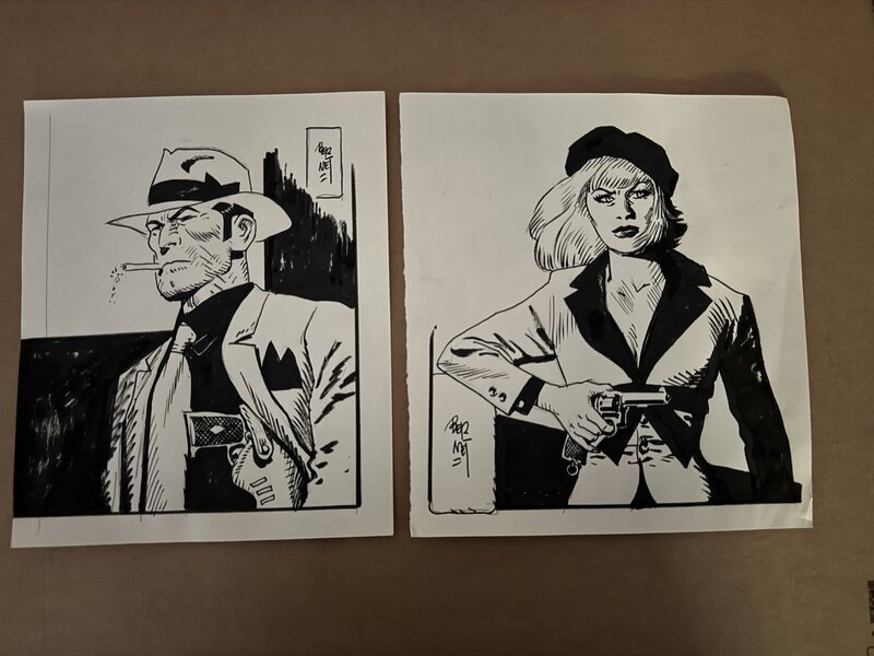 For sale - Bernet BONNIE &CLYDE 2 DESSINS ENCRE DE CHINE - Original Illustration