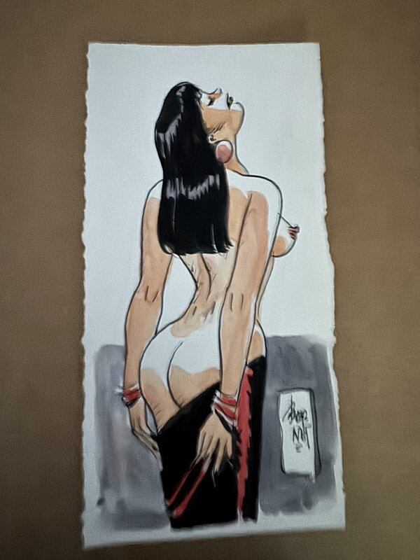 En vente - Bernet SUPERBE PIN UP SEXY ENCRE DE CHINE ET AQUARELLE - Illustration originale