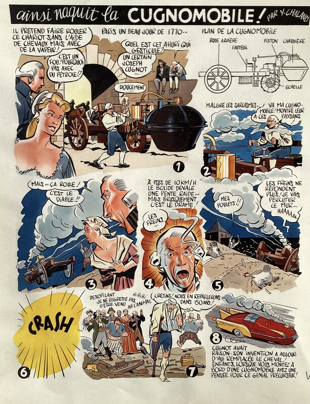 Yves Chaland, Ainsi naquit la Cugnomobile ! - Planche originale
