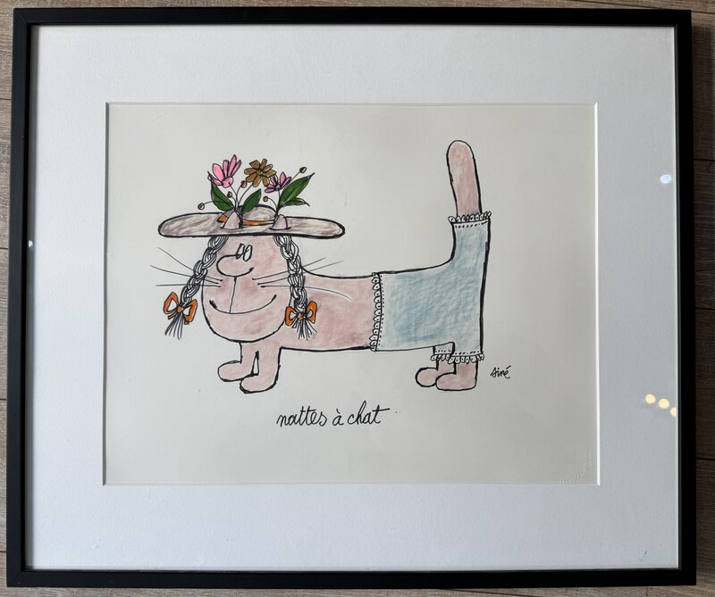 En vente - Nattes a Chat par Siné - Illustration originale