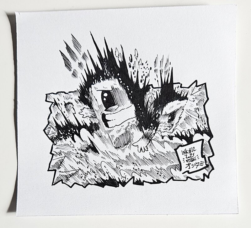 Dessin original de l'Inktober 2025 : Super Meat Boy par oTTami ! - Illustration originale