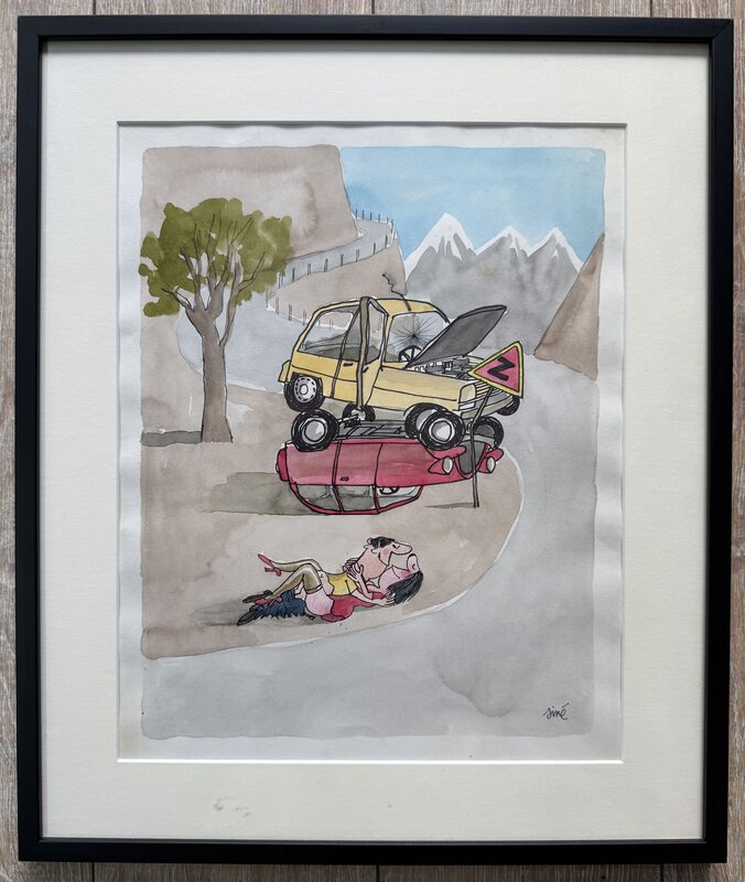 En vente - Siné, L'accident de voiture ! - Illustration originale
