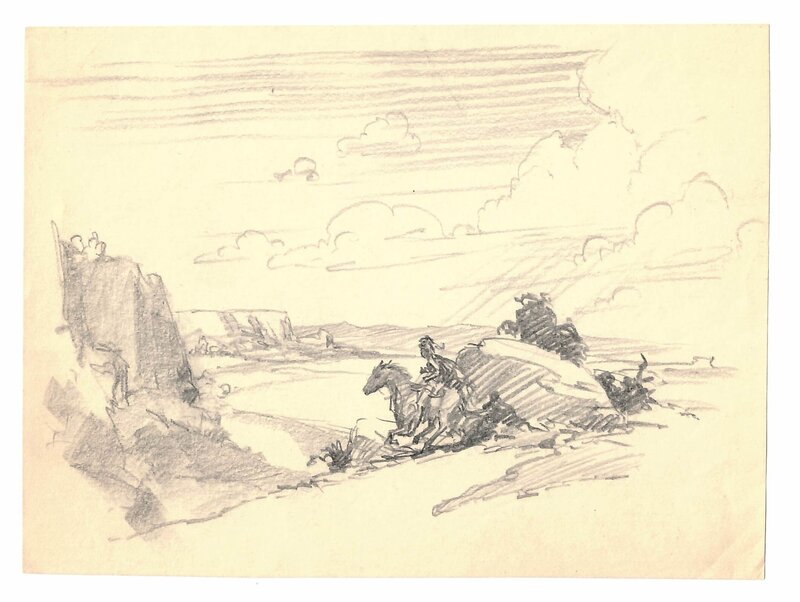 Roy G. Krenkel, Old west Compositional Study - Sketch