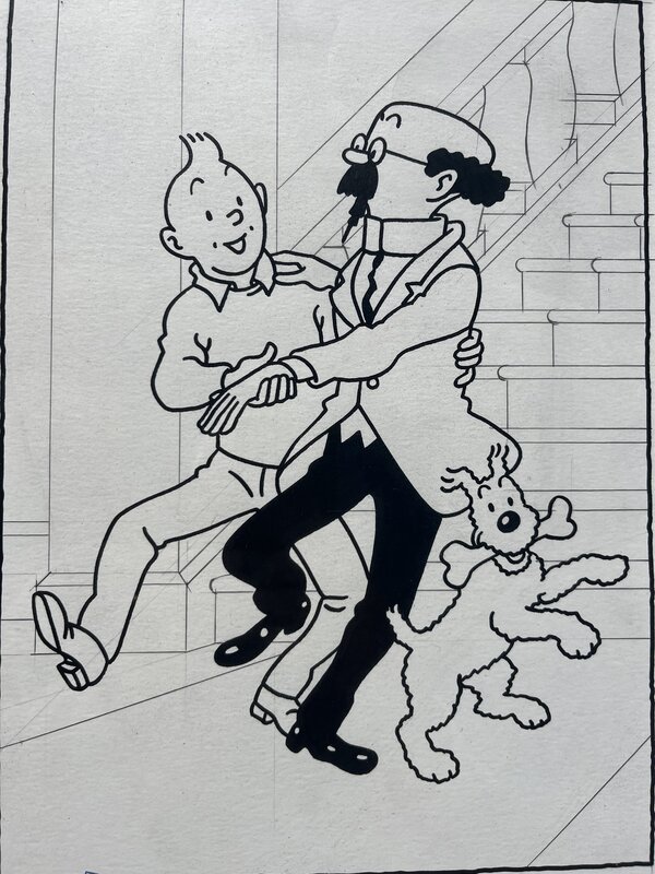 For sale - Studios Hergé, Tintin danse avec le professeur Tournesol - Original Illustration