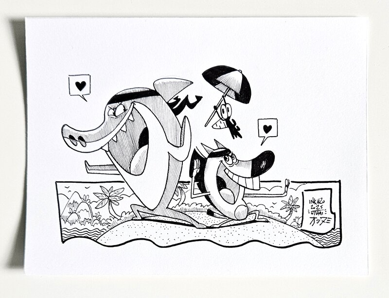 Dessin original de l'Inktober 2025 : Zig & Sharko par oTTami ! - Illustration originale Dessin original de l'Inktober 2025 : Zig & Sharko par oTTami ! - Illustration originale