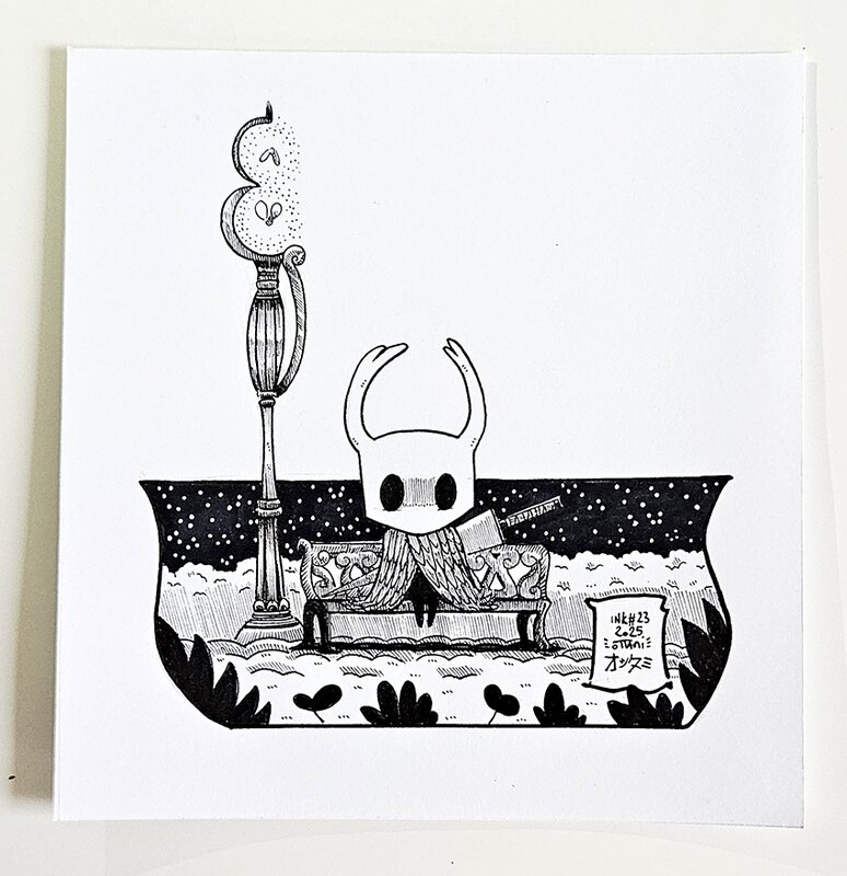 Dessin original de l'Inktober 2025 : Le Chevalier d'Hollow Knight par oTTami ! - Illustration originale Dessin original de l'Inktober 2025 : Le Chevalier d'Hollow Knight par oTTami ! - Illustration originale