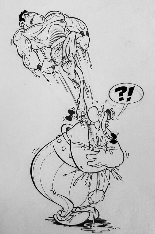 Frédéric Mébarki, Albert Uderzo, René Goscinny, Mébarki, illustration Obélix. - Original Illustration Frédéric Mébarki, Albert Uderzo, René Goscinny, Mébarki, illustration Obélix. - Original Illustration