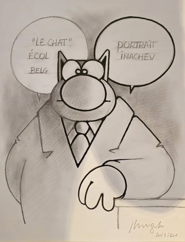 Philippe Geluck, Le chat Ecole Belge .. - Illustration originale