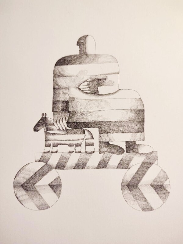 Violet Elzbieta, Le cheval de deux, de troie, de quatre?... - Illustration originale