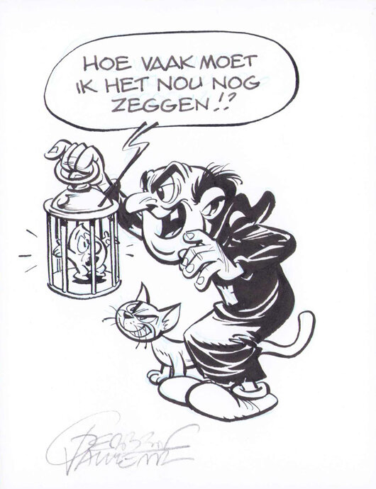 Gerben Valkema | Parodie Gargamel met Droppie Water - Original Illustration
