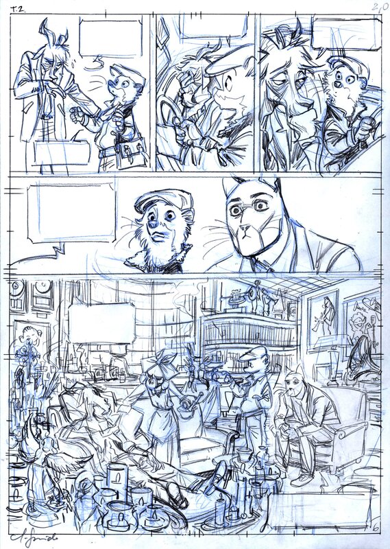 En vente - Guarnido : Blacksad tome 4, planche crayonnée 5B+6A - Planche originale