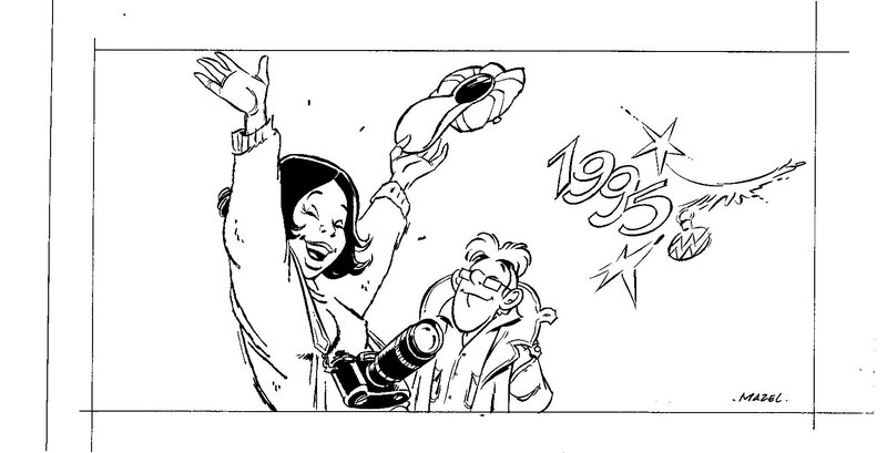 Luc Maezelle, Mazel, Les Paparazzi - Carte de vœux 1995 - Illustration originale