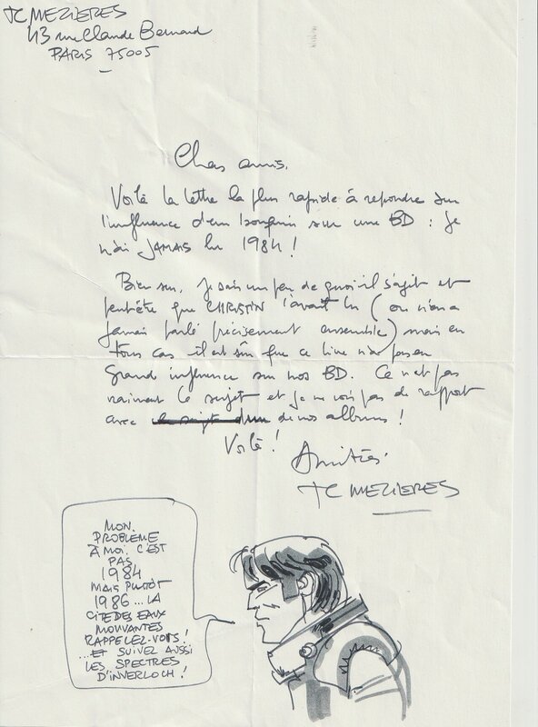 Jean-Claude Mézières, Valérian - Courrier pour Bulles-Dingues - Sketch