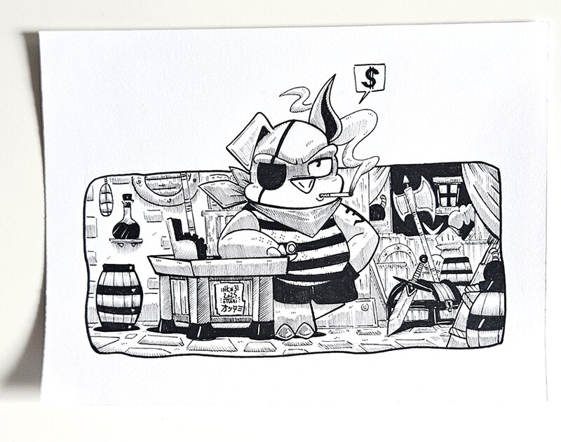 Dessin original de l'Inktober 2025 : Smoking Pig de Wonder Boy : The Dragon's Trap  par oTTami ! - Illustration originale