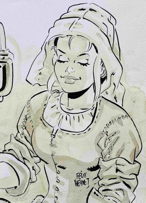 En vente - La laitière - Hommage à Vermeer par Meynet - A5 - Illustration originale