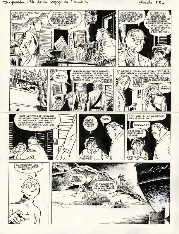 En vente - Frank Le Gall, Théodore Poussin - Le dernier voyage de l'Amok, Tome 13 - Planche originale