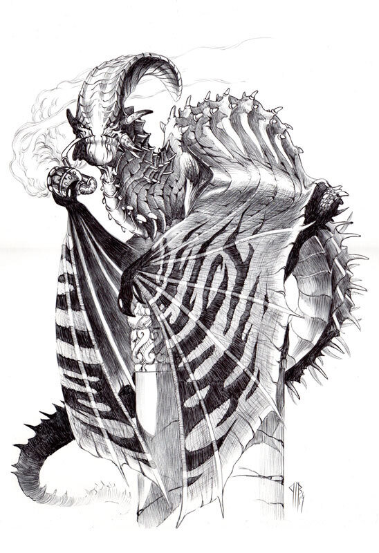 En vente - Philippe Bringel, Dragon fumant la pipe - Illustration originale