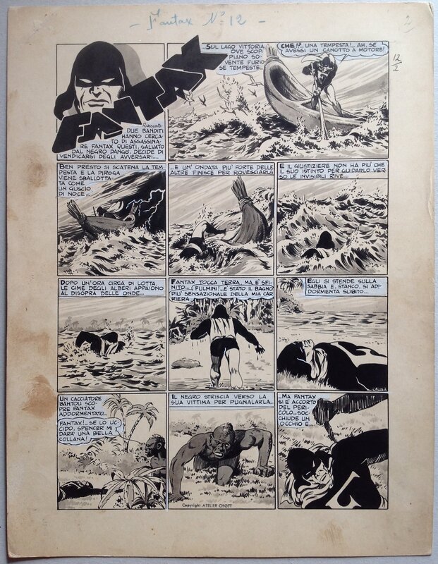 For sale - Chott Pierre Mouchot FANTAX 12 Planche 1 Titre Les Six gardiennes de l'enfer , Encre de Chine petit format Eo 1947 - Comic Strip