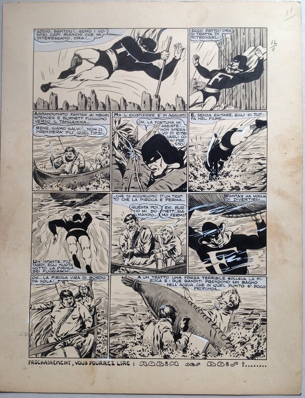 En vente - Chott Pierre Mouchot FANTAX 12 Planche 10 Les Six gardiennes de l'enfer (11/12) , Encre de Chine petit format Eo 1947 - Planche originale