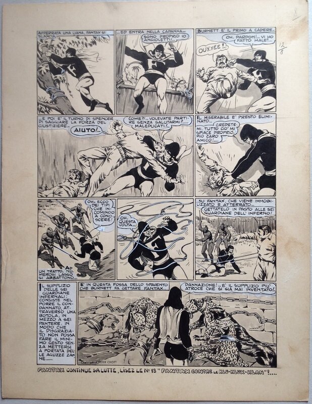 En vente - Chott Pierre Mouchot FANTAX 12 Planche 7 Les Six gardiennes de l'enfer (8/12) , Encre de Chine petit format Eo 1947 - Planche originale