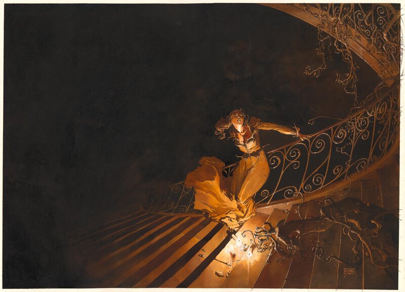 En vente - Guillaume Sorel, La Belle et La Bête IV - L'escalier - Illustration originale