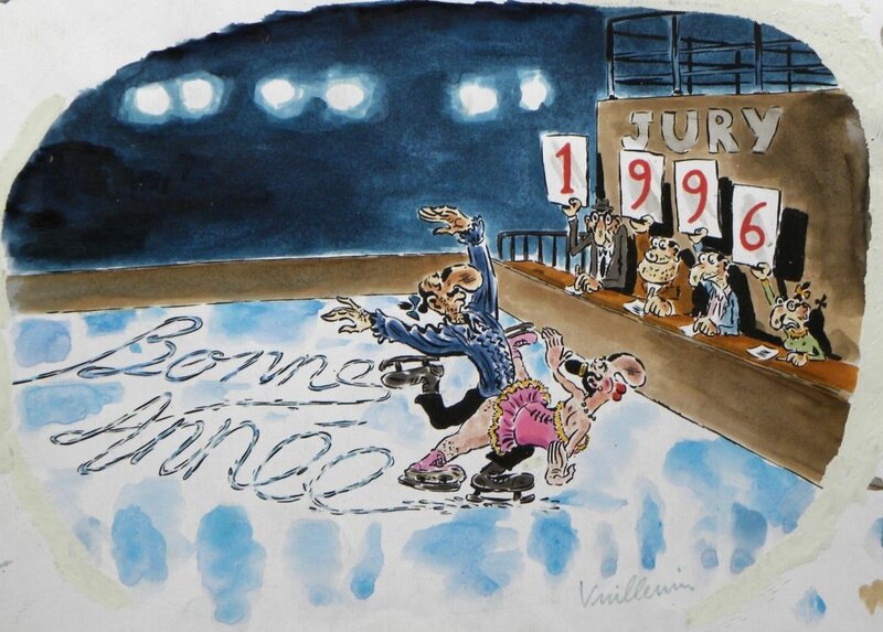 En vente - » Bonne Année 1996 » – Illustration originale – Philippe Vuillemin - Illustration originale