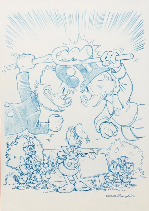 Paco Rodriguez Peinado, Couverture (Crayonné) - Oncle Picsou et Gripsou se disputent - Couverture originale