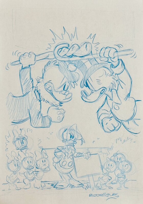 Paco Rodriguez Peinado, Couverture (sketch) - Oncle Picsou et Gripsou se disputent - Œuvre originale