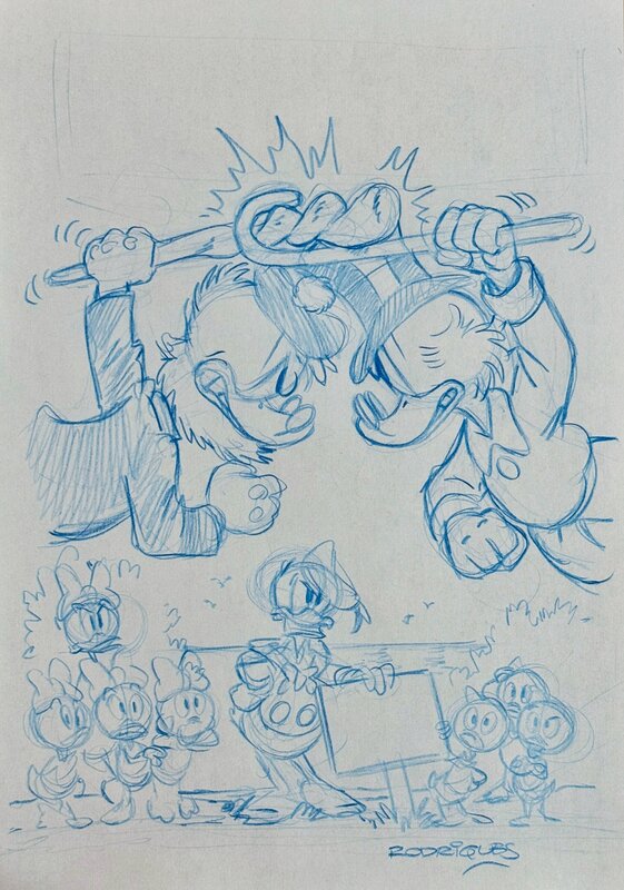 Paco Rodriguez Peinado, Couverture (sketch) - Oncle Picsou et Gripsou se disputent - Original art