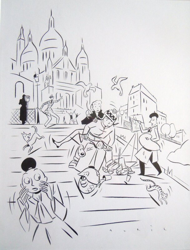 En vente - (2004) Avril - Le Voleur de Ballerines - Ex-libris - Illustration originale encadrée - Illustration originale