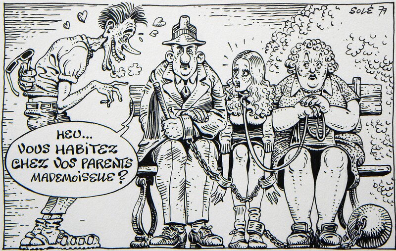 En vente - « Heu.. Vous habitez... » – Illustration originale – Jean Solé - Illustration originale