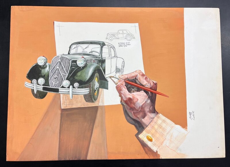 Enea Riboldi, Citroën Traction Avant 15/51 scala 1/24 - 1979 - Original Illustration