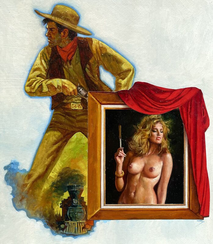 En vente - Manuel Sanjulián, Sanjulian - Sexy Western Cover - Planche originale