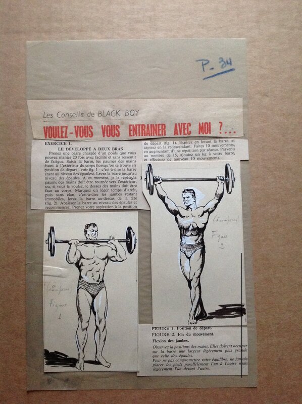 En vente - Rémy Bordelet, Rémy, Atelier Chott, Bordelet Rémy (RÉMY Atelier Chott) Black Boy (Fantax) Haltérophile 2 Planche Originale Encre Chine petit format Rancho 12 , 1955 - Illustration originale