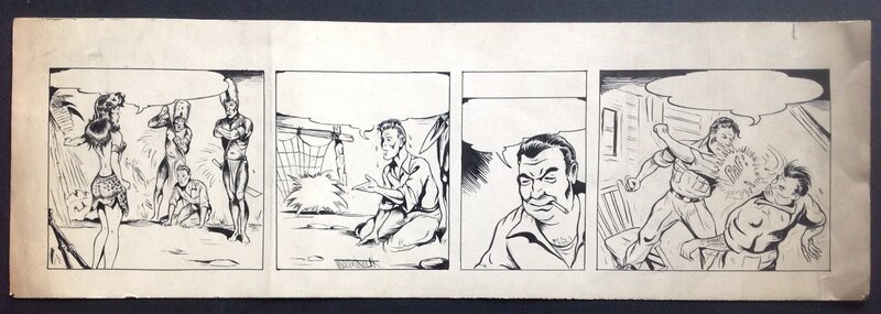 En vente - Guy Mouminoux Strip de ?... Pin up Afrique ... , signé , de L'Atelier Chott Planche Originale Encre Chine petit format Année 50 - Planche originale