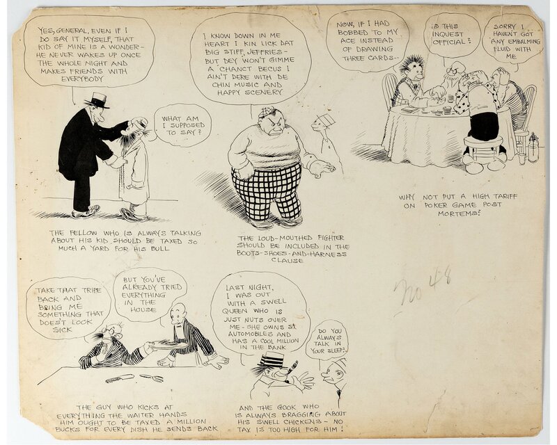 For sale - Rube GOLDBERG - Taxes and Tariffs original page, circa 1910 - Comic Strip