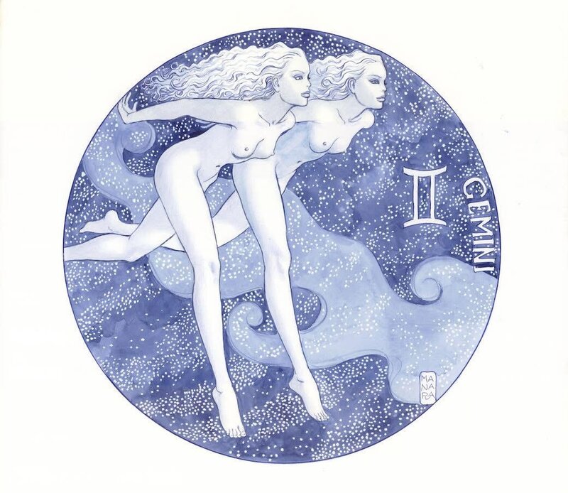 Milo Manara - Gemini calendar illo - published - Illustration originale
