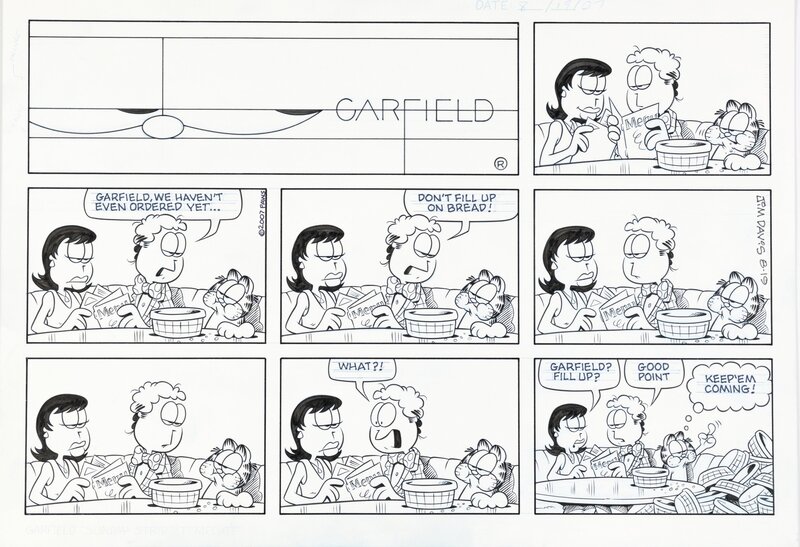 Jim Davis, Garfield Sunday strip, August 19, 2007 - Planche originale