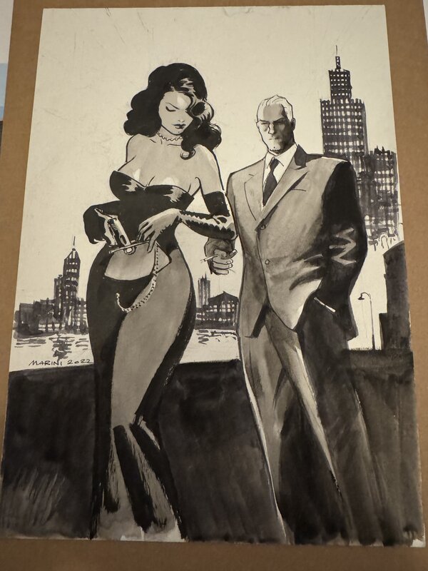 En vente - Marini BURLESQUE SUPERBE ILLUSTRATION AU LAVIS SLICK ET AVA - Illustration originale