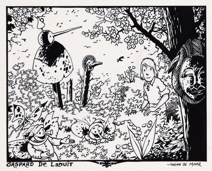 En vente - Johan De Moor, 1988 - Gaspard de la nuit : Illustration calendrier CPJA - Illustration originale