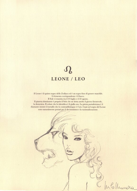 En vente - Milo Manara, Dedicace le signe du Lion [Lo Zodiaco] - Dédicace