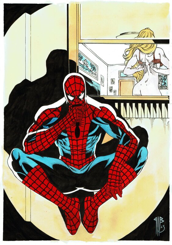 For sale - Philippe Bringel, Spiderman devant la fenêtre ( promo de Noël) - Original Illustration
