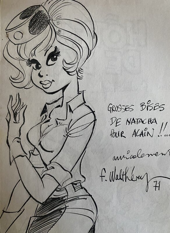 François Walthéry, illustration originale, Natacha en uniforme Bardaf. - Sketch