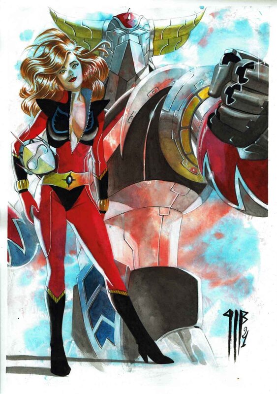 En vente - Philippe Bringel, Miss Actarus avec Goldorak ( promo de Noël) - Illustration originale