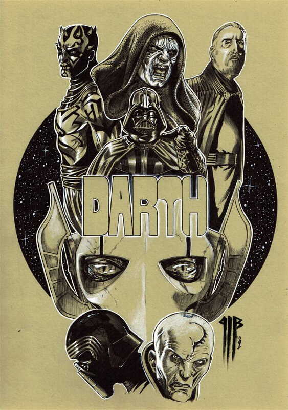 En vente - Philippe Bringel, Star wars - les Darth ( promo de Noël) - Illustration originale