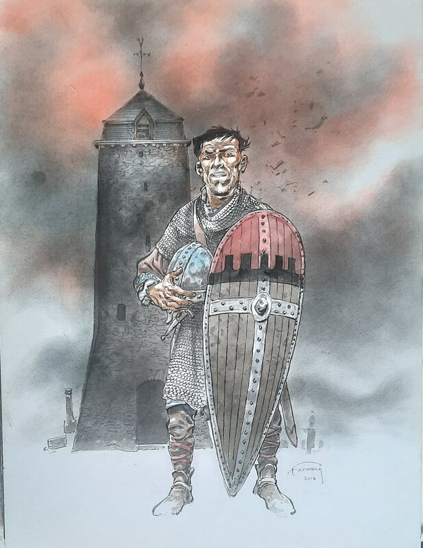 Hermann, Aymar de Bois- Maury à la tour Saint-Martin - Original Illustration