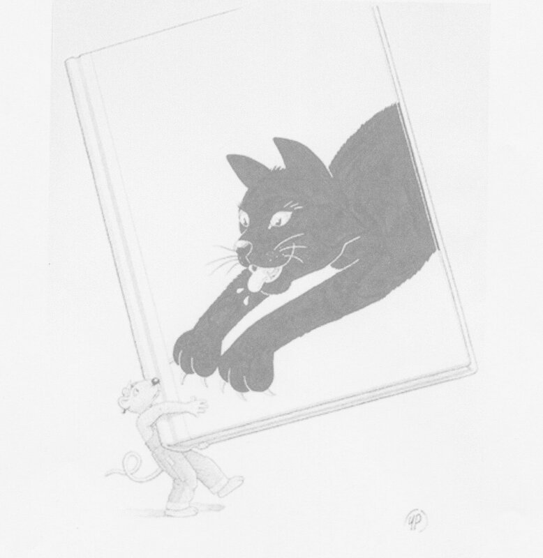 Le chat du livre par Yvan Pommaux - Illustration originale