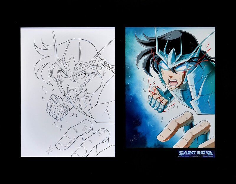 En vente - Jérôme Alquié, Chevaliers Zodiaque - Shiryu - Planche originale