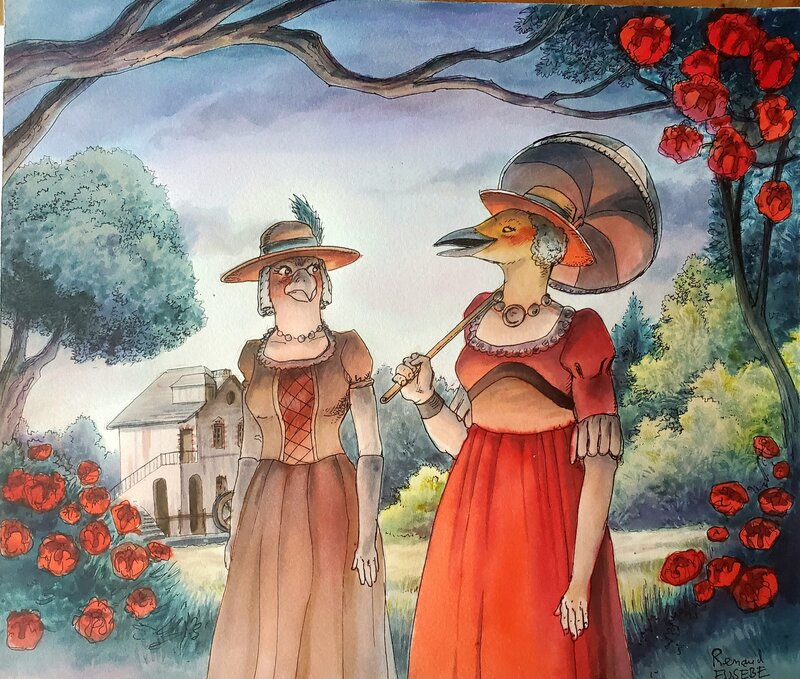 Renaud Eusebe, LA ROSE ET L'AIGLE  couleur directe - Original Illustration